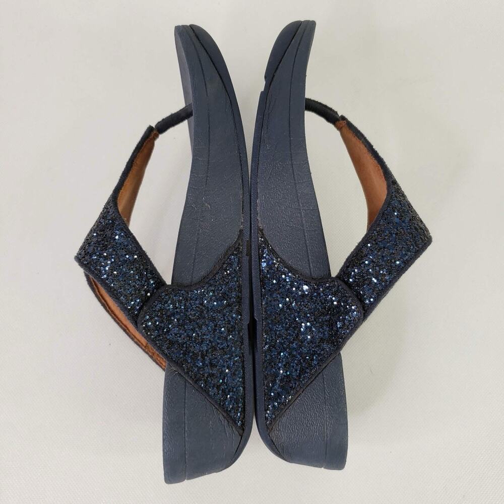 FitFlop Lulu Thong Sandals Women's Size 7 Blue Glitter Slip On Comfort Shoes - Picture 7 of 9